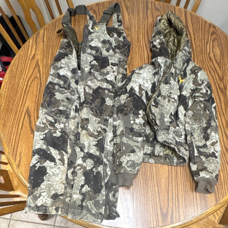 Hot Shot Thermal Insulated Camo Hooded Jacket & Bib Overalls Set Youth small