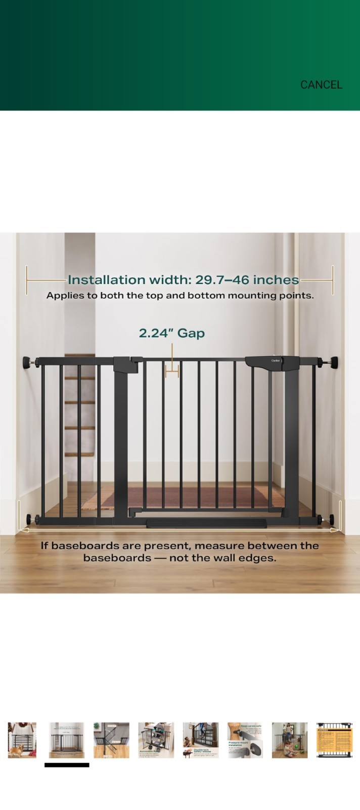 Cumbor 29.7-46" Baby Gate for Stairs, Auto Close Gate,Easy Install - Black