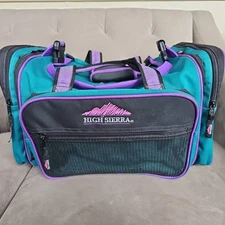 Vtg 1990s High Sierra Canvas Green Purple Duffle Gym Travel Bag Extendable EUC
