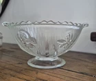 Vintage Jeanette Glass Iris & Herringbone Clear Footed Candy Dish No Lid