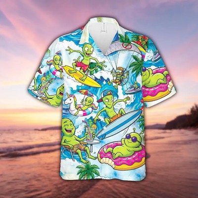 Funny Sci Fi Alien Surf Hawaiian Shirt
