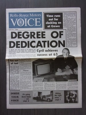 ROLLS ROYCE VOICE orig UK Mkt Employees Broadsheet Newspaper  February 1984 Edn