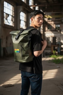 FILSON DryBag/Backpack 20x13x6 w/SQUEAK E CLEAN Sound Studios logo #20261030 