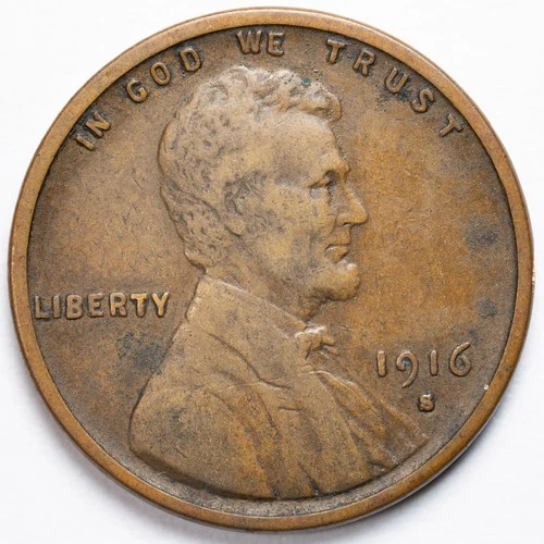 1916-S Lincoln Wheat Penny San Francisco Mint Very Fine (VF)
