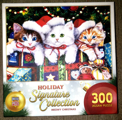 300 piece JIGSAW PUZZLE CHRISTMAS MEOWY CATS KITTENS IN SANTA HATS CUTE!!