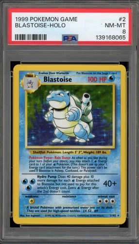 Pokemon Blastoise Base Set Unlimited Holo Rare #2 PSA 8