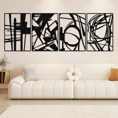 4 Pack Black Abstract Metal Wall Art, 16'' x 11'' Minimalist Single Line Art,...