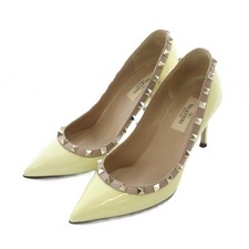Valentino Garavani Rockstud Heel Pumps Leather 36.5 23.5cm Cream Yellow Studs S