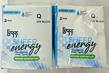 L'eggs Sheer Energy Control Top Tights Size Q Off Black 4 Pairs 97972 New