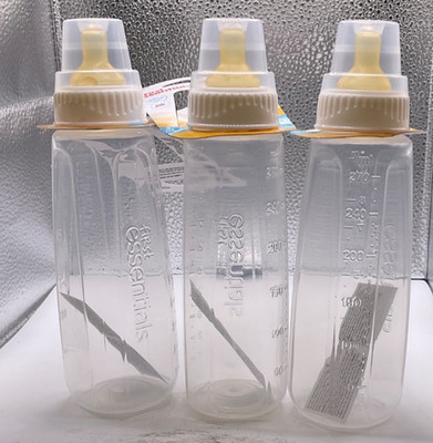 3 pk First Essentials by Nuk 9 oz Baby Bottle Latex Nipple Medium Flow 4+ months