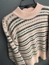 Vintage Pale Pink Liz Claiborne Lrg Lambswool Angora Mockneck Sweater Fair Isle