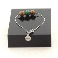 Armband Aus Edelstahl 1 Perle GrüNer Tigerauge + Holz 8 Mm. Hergestellt