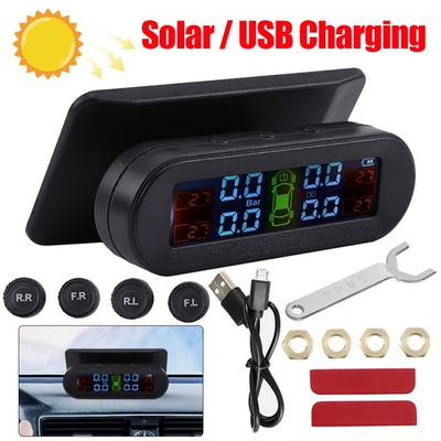 #ad RV Tire Pressure Monitoring System Real Time Solar Trailer TPMS 4 Sensors $25.99