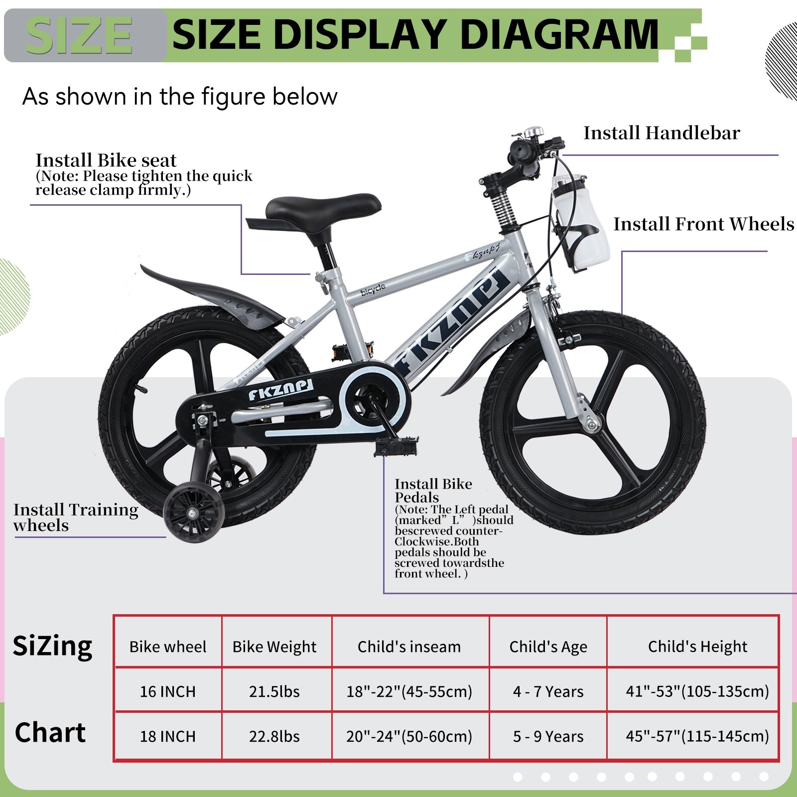 16-Inch Kids Bike with Night-Glow Training Wheels for Boys & Girls,Gray