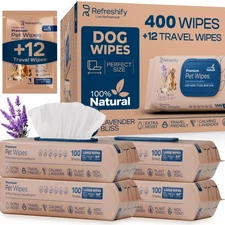Dog Wipes for Paws and Butt - Plant Based Lavendar Scented (Pack of 400) - Pe...