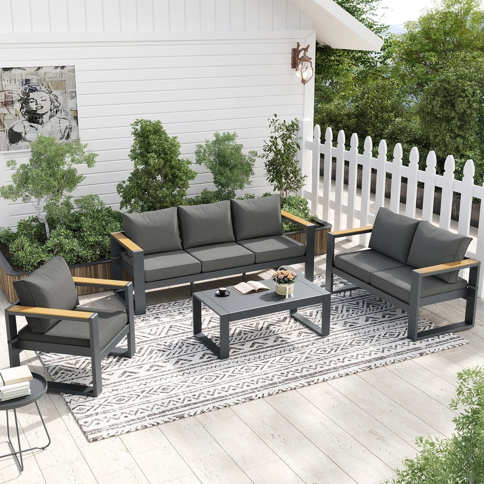 Aoodor Outdoor Loveseat Patio Aluminum 2-seat Sofa Sectional Set with Cushions - Image 2 of 4