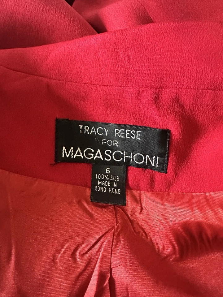 TRACY REESE 适用于 MAGASHONI 红色西装外套 - 6 - 100% 丝绸 - 实心 - 精美!! — 第 4/4 张图片