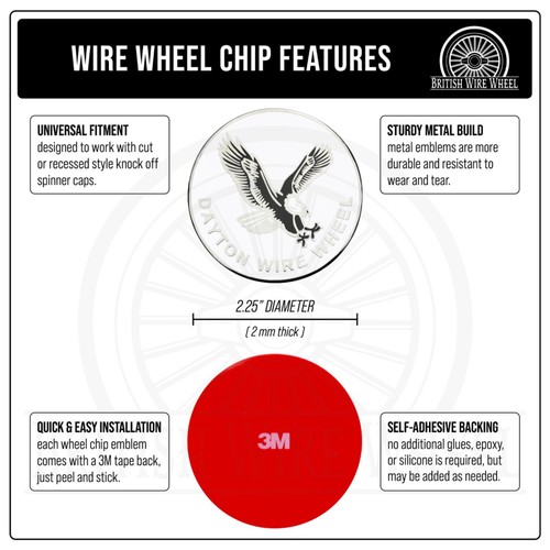 Dayton Eagle Chrome & White Metal Wheel Chip Emblems | 2.25" | Set or Single - Picture 3 of 21