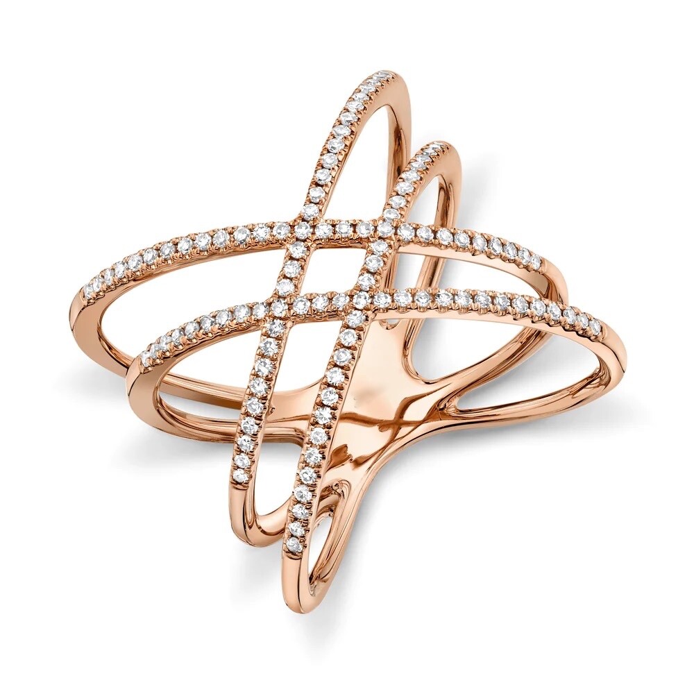 14K Rose Gold Diamond Crossover X Ring Crisscross Natural
