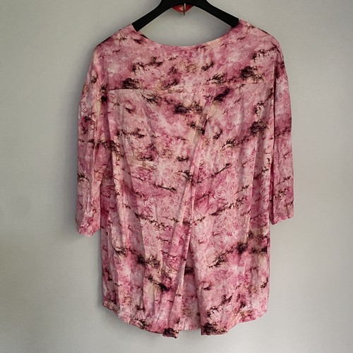Soft Surroundings Size L Short Sleeve Split Back Blouse Pink Tie Dye Top Shirt - Picture 6 of 12