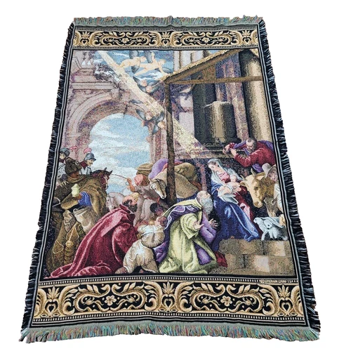 Goodwin Weavers Baby Jesus Nativity Scene Throw Blanket Tapestry VTG