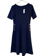 NWT Ann Taylor Factory Womens Navy Blue Button-Detail Fit & Flare Dress Size 0