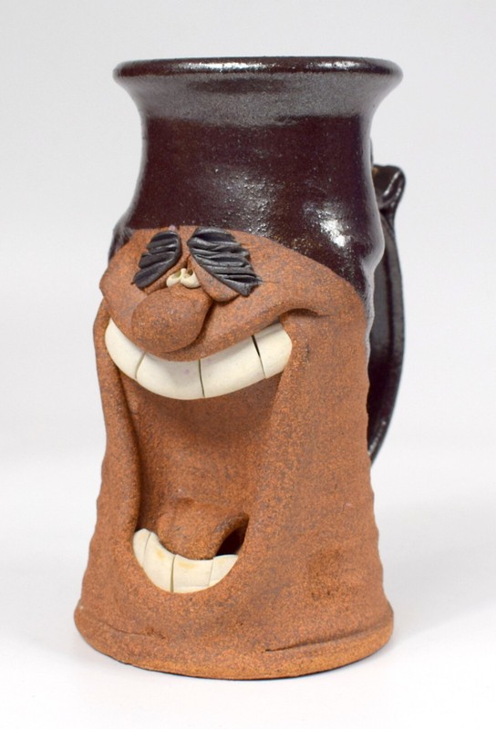IMPRESSED on side by ARTIST STONEWARE Pottery 3D Face Stein / Mug