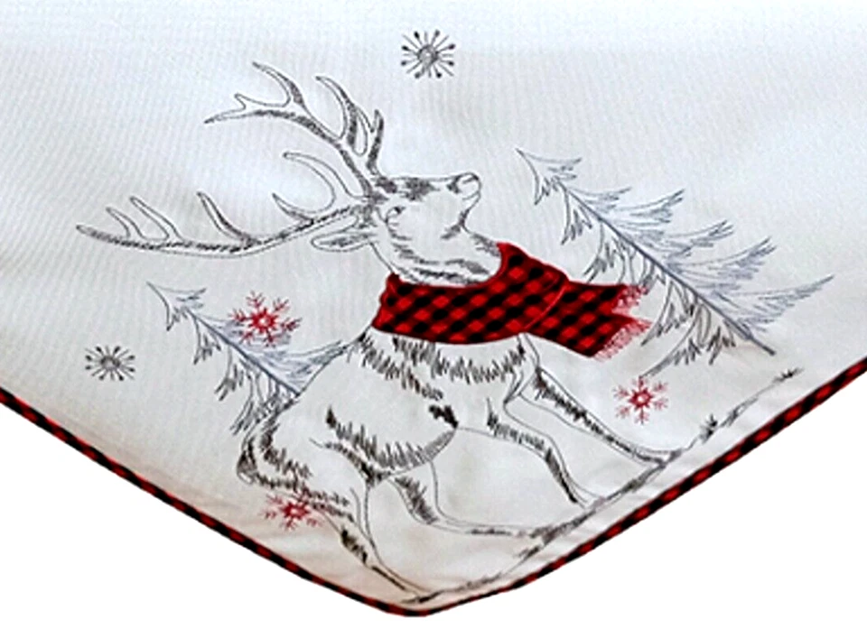 Tischdecke 85 x 85 cm Stickerei bestickt Applikationen Hirsch Winter - Bild 2 von 2