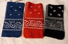 Lot of 3 VTG Bandanas Black,Red and Blue Handkerchief 100 Cotton