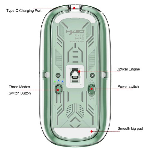 Transparent wireless mouse 2.4G silent charging power display with RGB Light - Picture 14 of 24