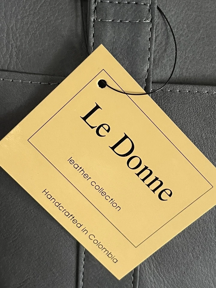 NUEVO CON ETIQUETAS Bolso de Mano Le Donne Grande Gris Cuero con Cremallera Doble Correa 17”x12”x5” Foto 2 de 4