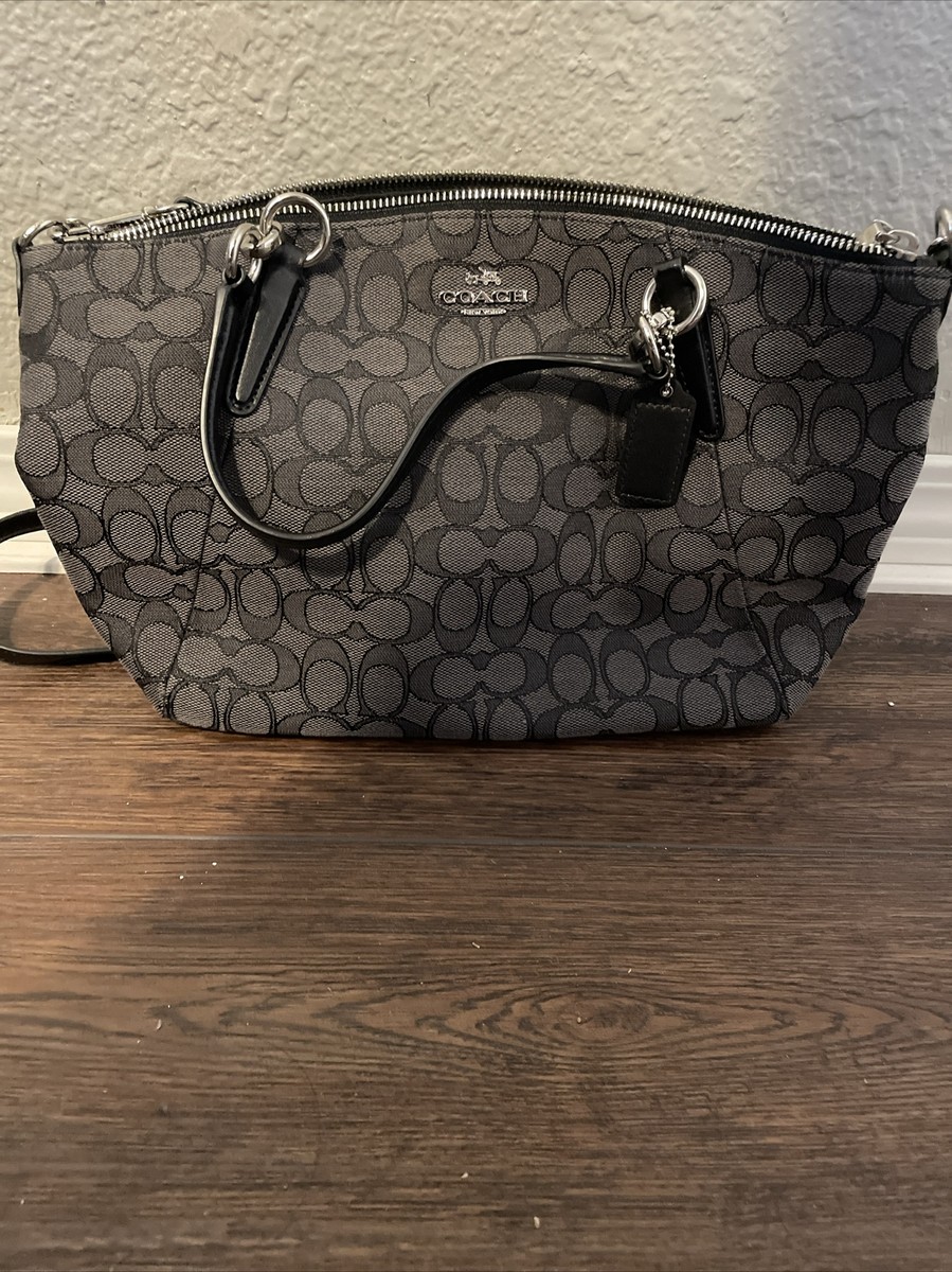 Coach Signature Small Kelsey Satchel Handbag Canvas Gray Black