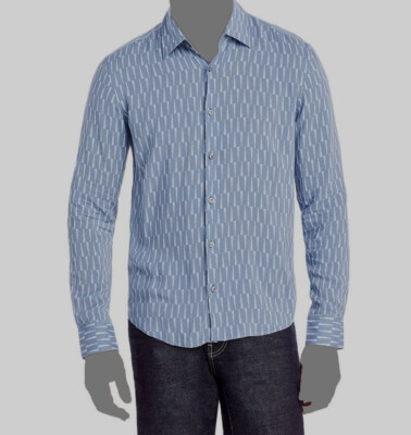 $148 Hugo Boss Men's Blue Ermo Trim Fit Print Cotton Button-Up Dress Shirt 2XL
