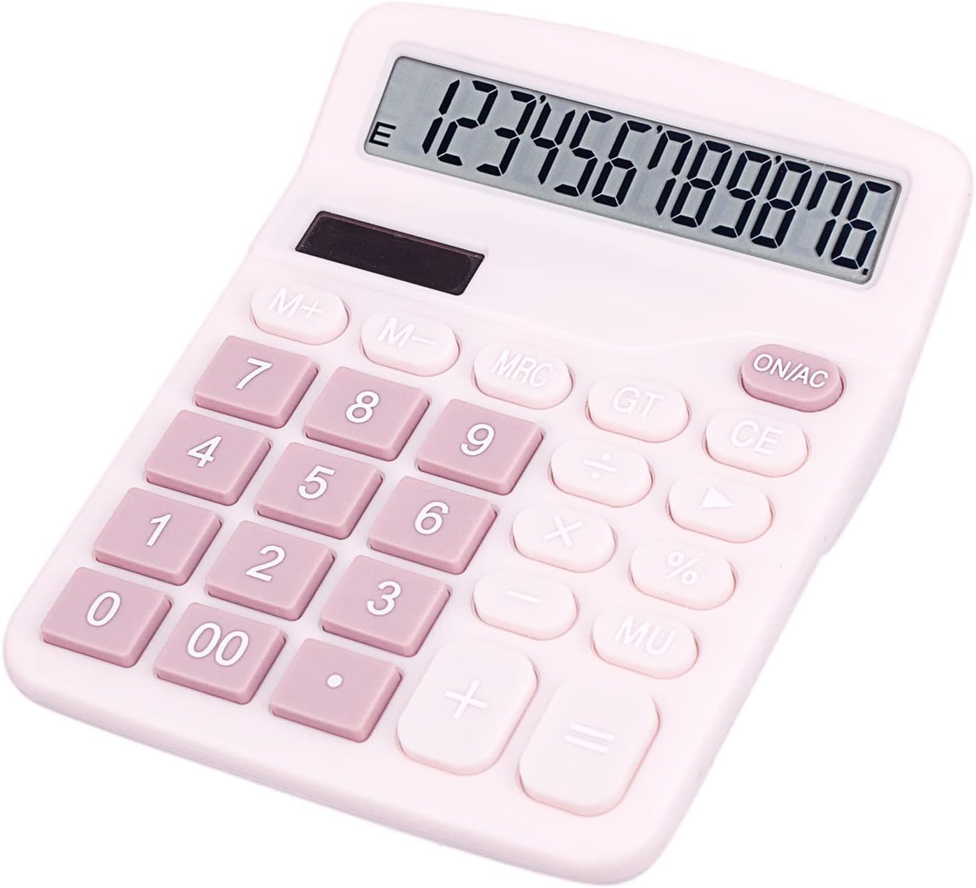 Cute Pink Desktop Calculator with Big Buttons, Dual Power Source, Solar and Batt