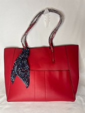 Mondani Kata Tote Bag Red Faux Leather With Floral Scarf Snap Closure New