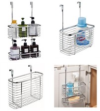Over Door Hanging Basket Shower Toilet Chrome 1/2 Tier Organiser Kitchen Tidy   