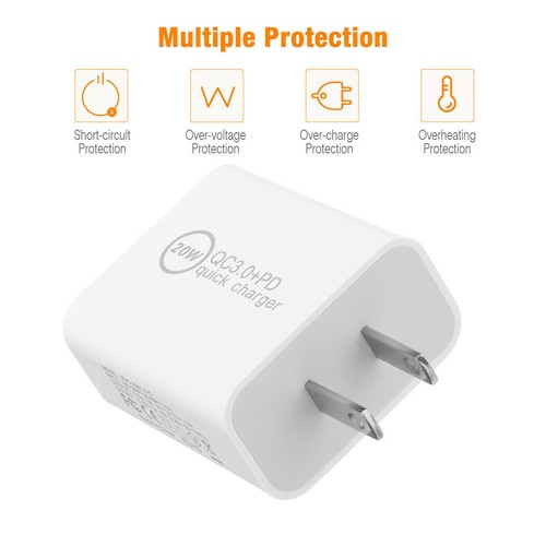 PD 20W USB-C Dual Port Adapter Wall Charger For iPhone XR 12 13 14 8 SAMSUNG Lot - Picture 13 of 15