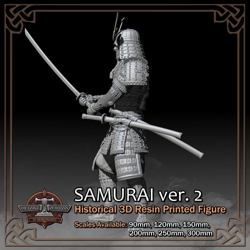 Feudal Japan Samurai 2 - 3D Resin Printed Figure Model Kit - Scale 90mm to 300mm - Picture 5 of 16