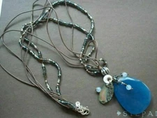 Silpada Necklace N2227 INDIGO MOOD Sterling Silver Blue Quartzite Shell Glass