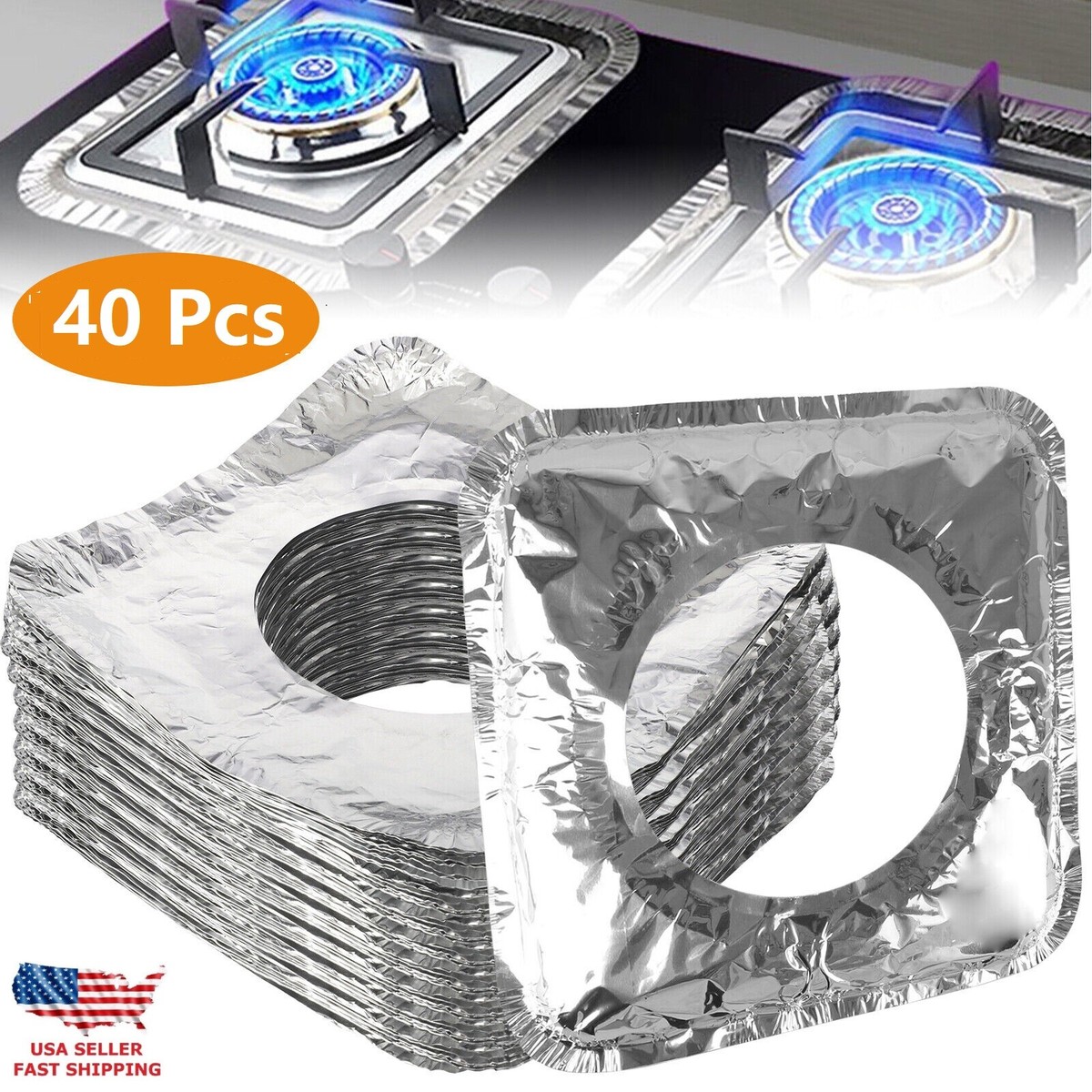 40× Aluminum Foil Square Gas Burner Disposable Bib Inside Liner Burner Cover  USA