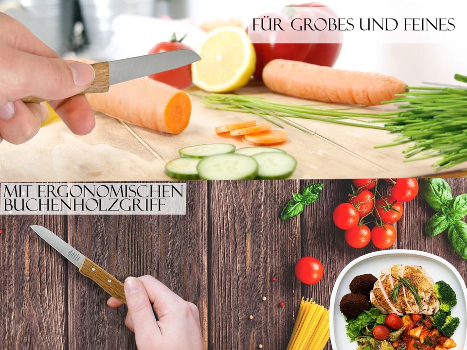 Gemüsemesser Solingen Set Obstmesser Küchenmesser Gebogen Gerade Holz Buche NEU - Bild 4 von 4