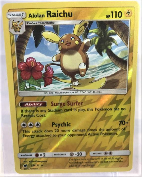 Alolan Raichu 31/111 Sm-Crimson Invasion Reverse Holo Pokemon Trading Card TCG