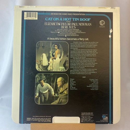 Cat On A Hot Tin Roof Starring Elizabeth Taylor (1958) CED Videodisc - Nice! - Picture 2 of 2