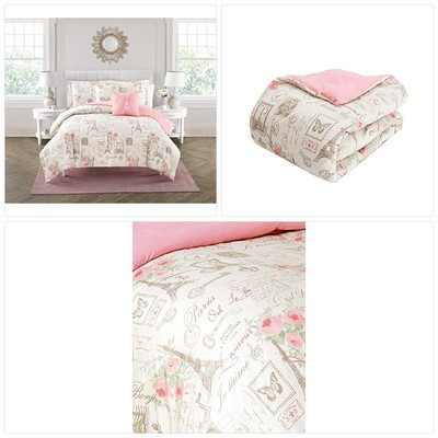 City Of Romance 5 Piece Comforter Set Super Soft Paris Decor For