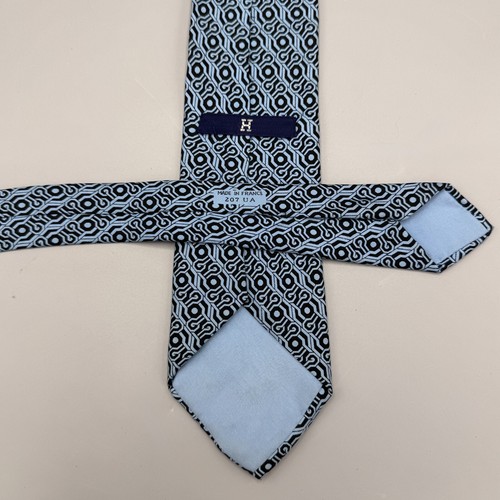 Hermes "Motivo azzurro nero" cravatta seta uomo 207 UA Francia 1990 ca - Foto 3 di 3