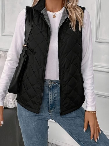 Women's Winter Quilted Black Sleeveless Jacket Vest Coat Warm Waistcoat - Picture 11 of 14