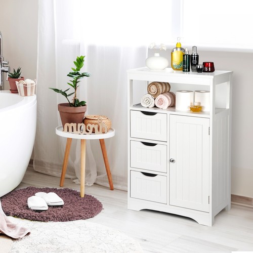 Bathroom Floor Cabinet Storage Organizer Shelf Standing Cupboard Multiple White - Picture 100 of 140