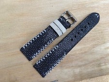 Black Stingray Leather Watch Strap Band, Size 16mm 18mm 19mm 20mm 22mm 24mm 26mm