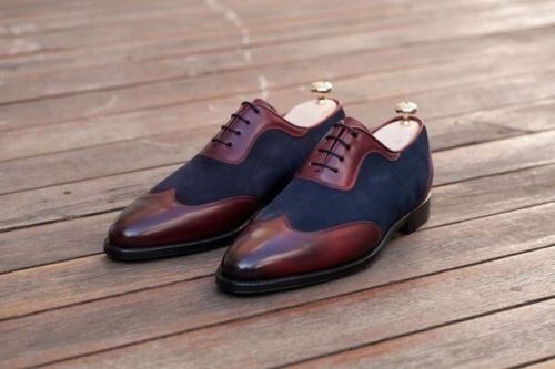 HANDMADE MEN TWO TONE BURGUNDY LEATHER BLUE SUEDE POINTY MEN'S,BROGUE STYLE SHOE | eBay HANDMADE MEN TWO TONE BURGUNDY LEATHER BLUE SUEDE POINTY MEN'S,BROGUE STYLE SHOE | eBay