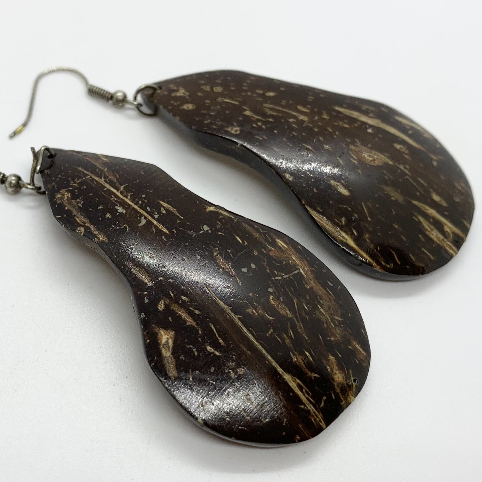 VTG BOHO COCONUT SHELL COIR STATEMENT EARRINGS LA… - image 3